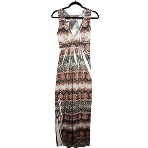 Y2K Love J Size L‎ Babydoll Maxi Dress Brown Rust Paisley Hippie Bohemian Fairy
